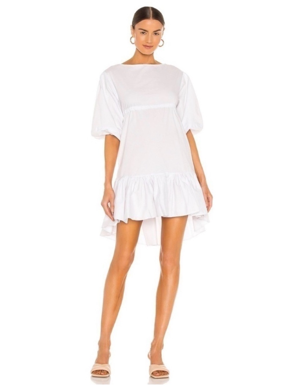 LPA Lani Puff Sleeve Poplin Dress in White